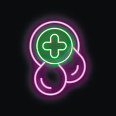 Obraz premium Glowing neon icon of blood donation with cross symbol, perfect for healthcare and medical projects