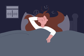 Insomnia make you feel exhausted, restless and sleepy all day, trouble sleeping come from stress, worried, health problem, insomnia woman wake up at night causing depression, frustration and sadness