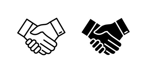 Essential handshake icon set symbolizing agreement, business deals, and partnership. Useful for collaboration, success, and trust themes.