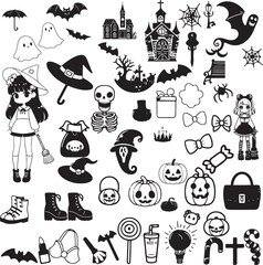 Fototapeta premium Kawaii Halloween Vector Clipart Bundle -Cute Gothic Elements