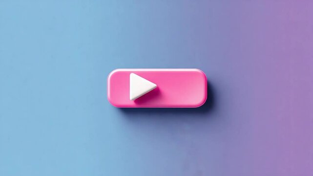 A vibrant pink play button, digitally rendered, sits on a gradient background.