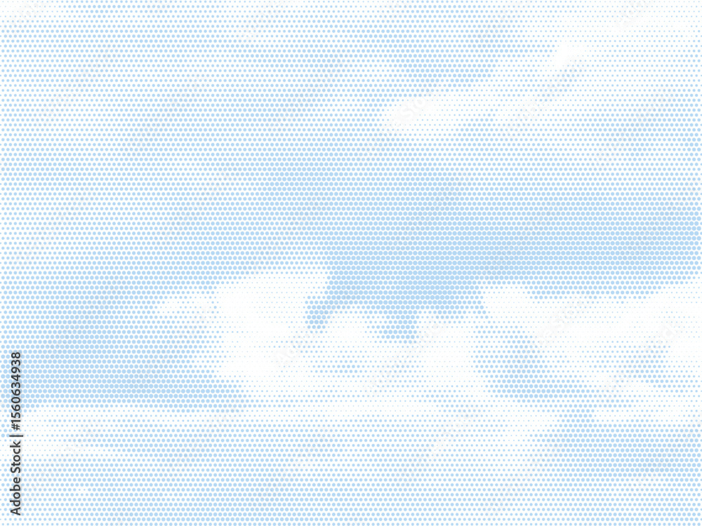 Poster Halftone dot cloud pattern. Blue sky pixel texture vector background with copy space.