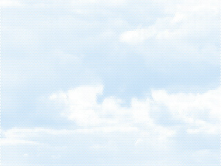 Halftone dot cloud pattern. Blue sky pixel texture vector background with copy space.