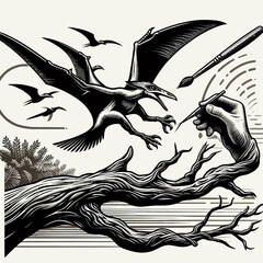 Pteranodon Landing Gracefully on a Prehistoric Branch © Samra