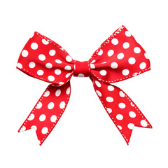 A festive red and white polka dot ribbon bow isolated on transparent background for celebrations and decorations