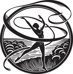 Celtic knot pattern silhouette vector illustration with artistic Japanese calligraphy and dancing people