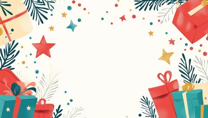 Festive Christmas border with gifts and decorations