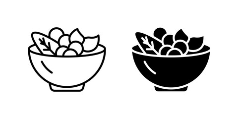 Fresh salad bowl icon set representing healthy food, nutrition, and vegetarian meals. Perfect for diet, wellness, and restaurant themes.