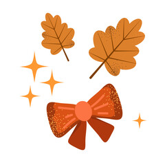 Vector illustration of autumn leaves and ribbon bow isolated on white background