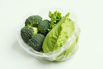  Bagged Broccoli And Cabbage Fresh Produce, Green White, Healthy Eating Packaging