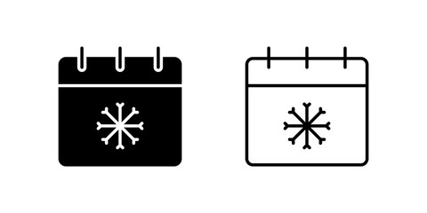 Seasonal snow calendar icon set for winter weather, cold forecasts, and seasonal events. Useful for holiday planning and climate themes.