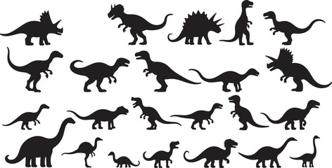 A collection of diverse animal silhouettes, including running dogs, wild wolves, and majestic deer, rendered in black vector illustrations