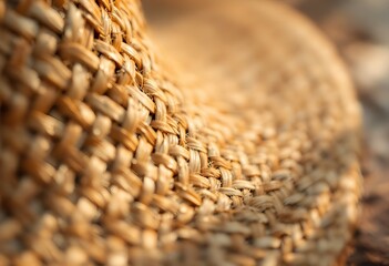 Obraz premium Closeup Weave of a Light Beige Straw Hat.