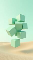Mint green blocks on sand background — vertical scene for digital product display