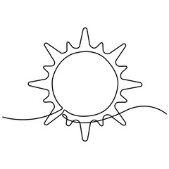 Minimalist One Line Drawing of Sun and Horizon, Simple Continuous Line Art for Sunrise, Sunset, Nature, Weather, Summer, Climate Concept, and Modern Decorative Design Elements.