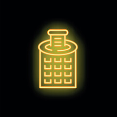 Glowing neon yellow laundry basket sign on black background