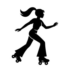 Y2K Roller Skater Girl Silhouette in Retro Style – Black and White Vector