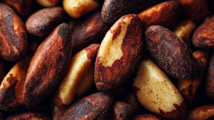 Obraz premium Close-up of numerous tasty Brazil nuts forming a textured background