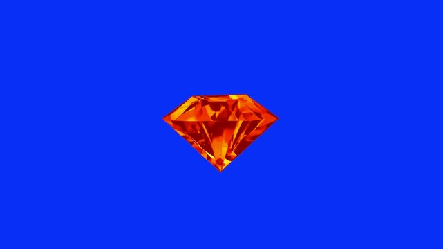Bright orange-red gemstone rotating smoothly on blue screen. Ideal for chroma keying, visual interfaces, and magical inventory items.
