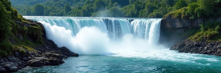 Fototapeta premium Powerful Waterfall Generating Hydroelectric Energy Clean Renewable Power from Nature