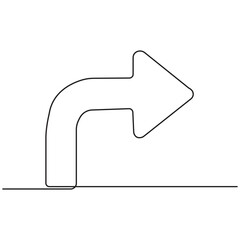 Minimalist One Line Drawing of Right Turn Arrow, Simple Continuous Line Art for Direction, Navigation, Road Sign, Guidance, and Business Decision Concepts.