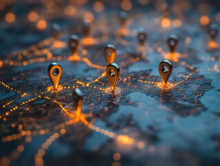 World map showing marked global locations with red pins