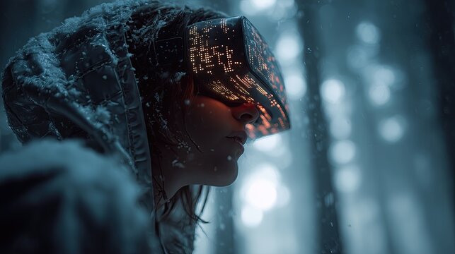 Conceptual illustration of anonymous hacker wearing hoodie and mask inside a digital cave made of binary codes and firewalls