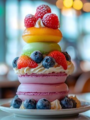 The colorful desserts appear particularly dreamy in the soft interplay of light and shadow, with a blurred background