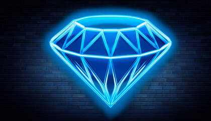 neon blue diamond icon diamond jewel on transparent background