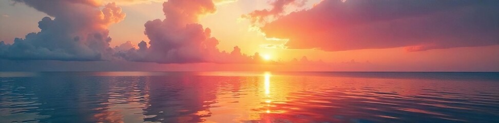 Serene Sunrise Paints Vibrant Ocean Sky Calm Sea Landscape with Warm Golden Hues Reflecting on Tranquil Water
