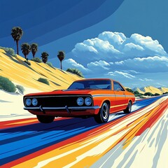 Adventure fantasy: classic oldtimer car trip in the desert