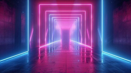 3D render abstract neon backdrop, minimalist style, pink-blue lines ascending, glowing in UV spectrum