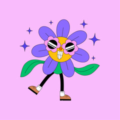 Blooming with Joy: A whimsical flower illustration, sporting stylish sunglasses and an infectious grin, dances against a vibrant backdrop, embodying pure, unadulterated happiness.