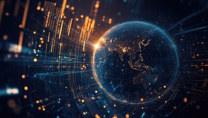 Obraz premium Earth encircled by glowing digital network