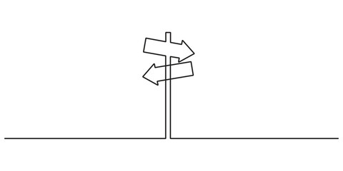 Road direction sign continuous one line drawing graphic vector illustration