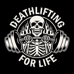 Vector illustration of a skull deadlifting. Perfect for fitness enthusiasts and workout apparel