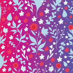 Spring Wildflowers Pattern with Leafy Elements