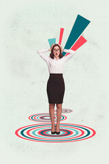 Image poster art photo collage of happy businesswoman businessman stand geometric figure...