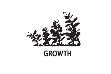 Young plants growing in a pot labeled GROWTH symbolizing progress and development clean minimalist aesthetic with bright