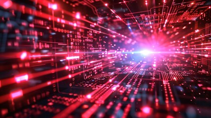 Abstract backdrop digital chip, laser beams, symbolizing AI research and big data's future technology