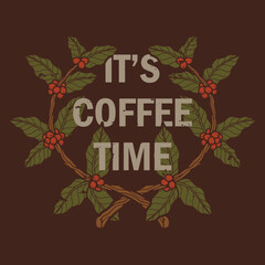 Vector illustration of intersecting coffee branches with beans and leaves. Perfect for coffee shops, posters, and beverage branding