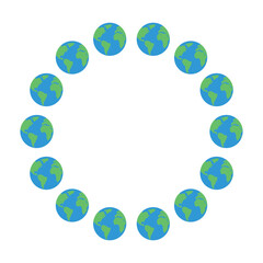 Frame of the circle planet Earth. Cute design. Vector flat illustration isolated on a white background
