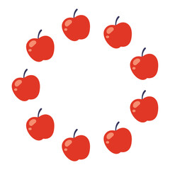 Round frame of red apples. Autumn design. Vector flat illustration isolated on a white background.