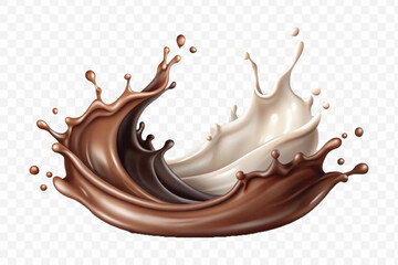 realistic 3d smooth liquid chocolate and milk splashes in different style isolated on transparent background	
