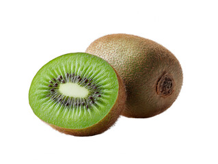 Obraz premium Fresh Kiwi Fruit: Whole and Halved on White Background