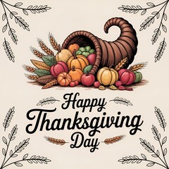 Happy Thanksgiving Day with autumn leaves. Hand drawn text lettering for Thanksgiving Day  
