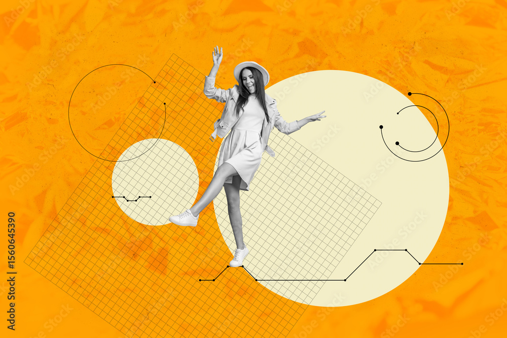 Poster 3d sketch image full collage of happy girl guy stand bubble communication scribble icon speech chatt