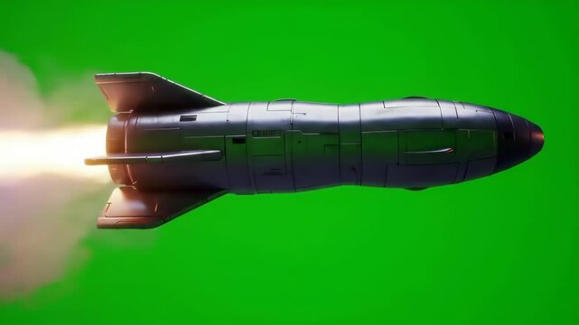 Rocket Launching Against Green Screen Background Closeup Filmed from Side View