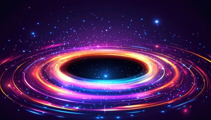 Obraz premium Abstract cosmic ring with swirling, colorful light trails and shimmering particles