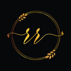 initial letter RR logo template with leaves ornament